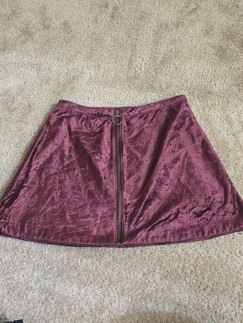 Vintage Free People Velvet Circle Skirt with Front Ring Zipper - Wine/Purple - 6